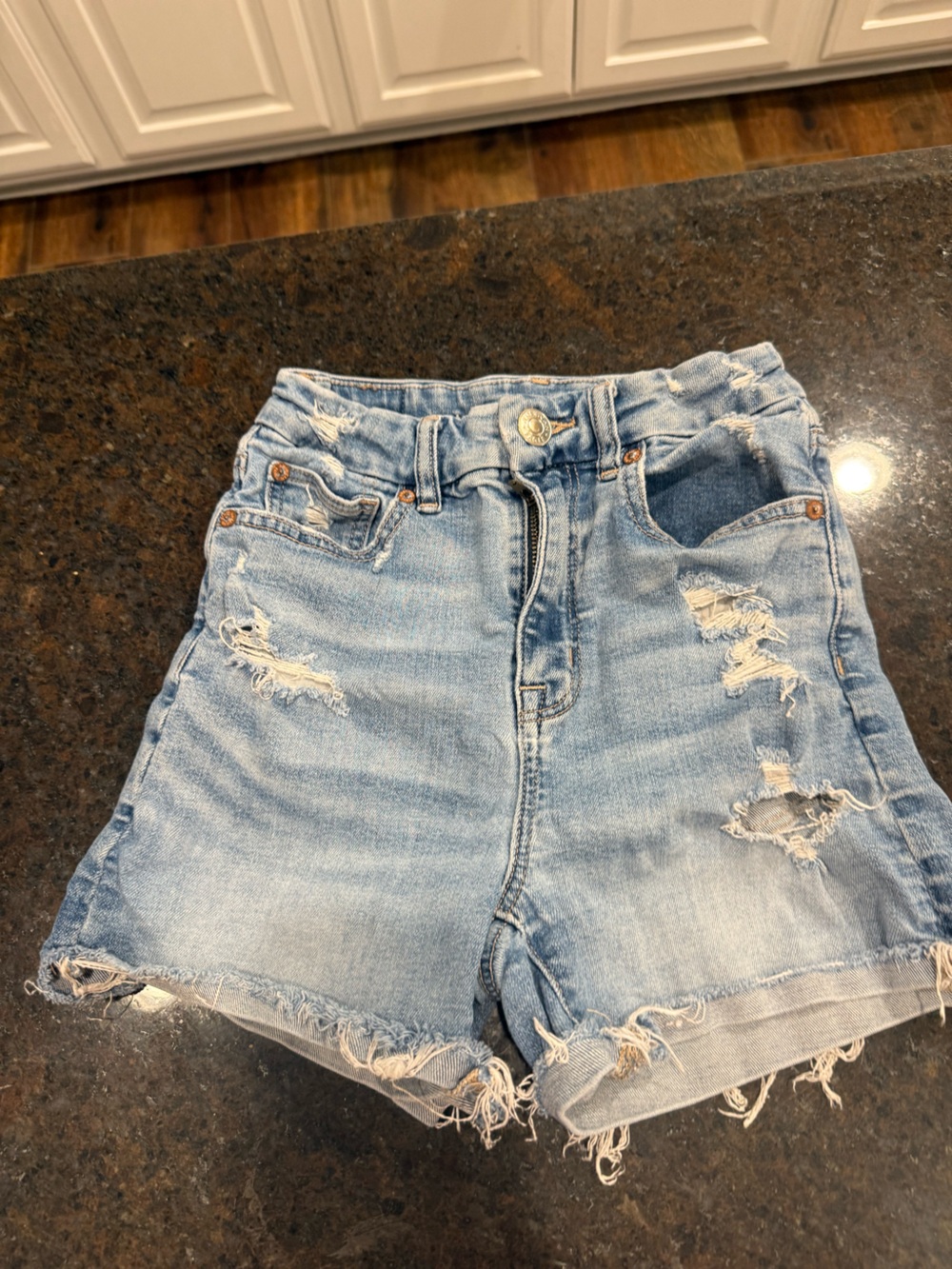 American Eagle Outfitters Light Blue Distressed Denim Shorts